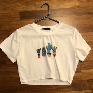 Zaful cactus graphic cropped tee